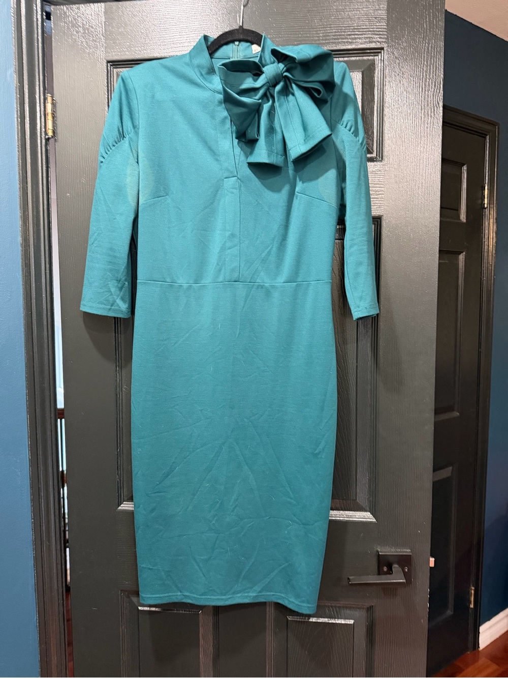 Vintage Teal Bow-Accent Sheath Dress - Womens